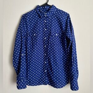 Blue and White Button Down Polka Dot Shirt
